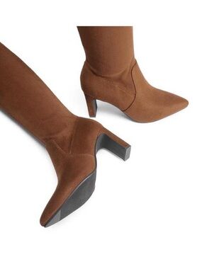 Brown Pointed-Toe Mid-Heel Sock Boot